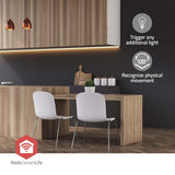 Vorderansicht einer modernen Küche mit Holzmöbeln und einem integrierten Nedis SmartLife-Bewegungssensor, der Lichter aktiviert und körperliche Bewegungen in einem Winkel von 120 Grad erkennt.