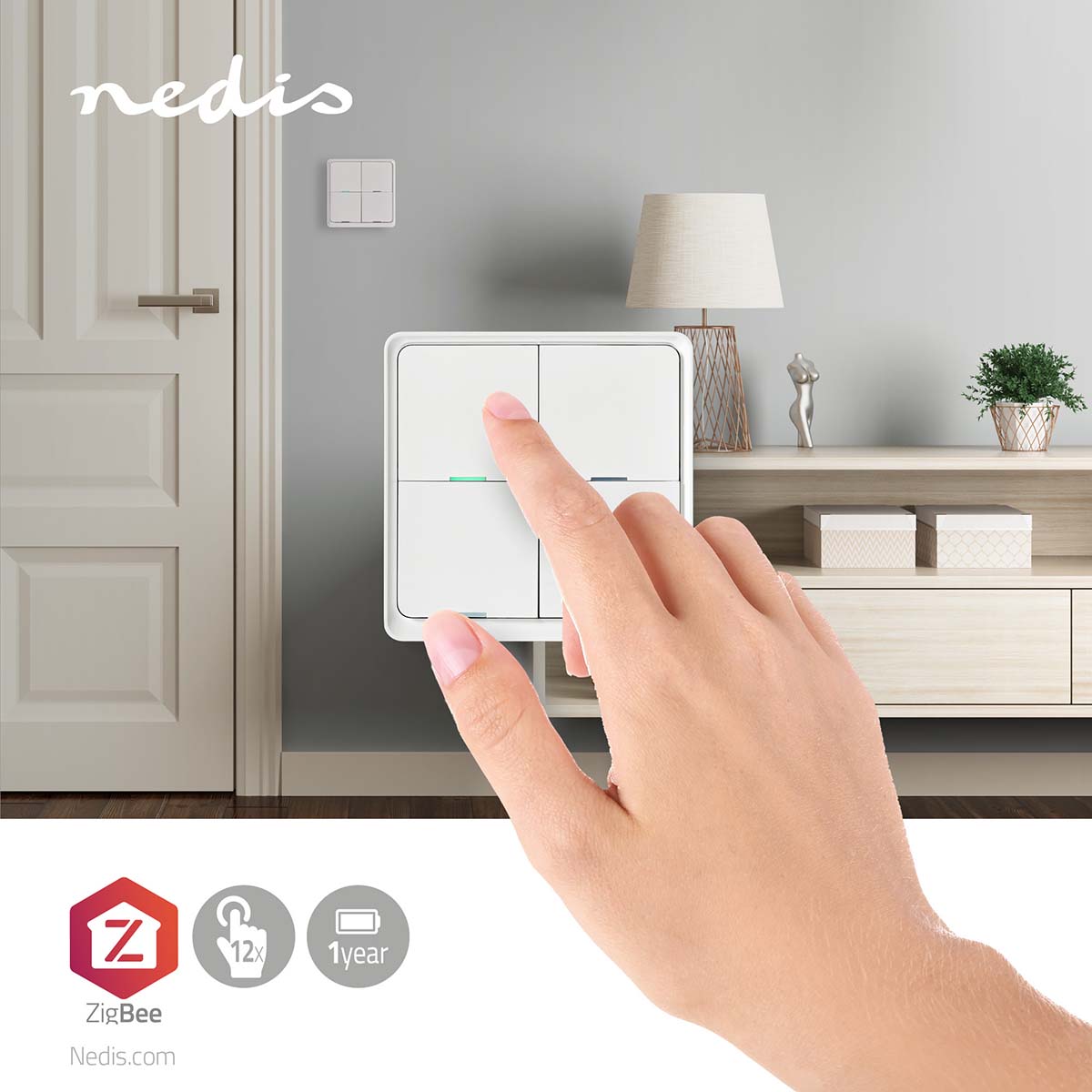 LED zigbee wandschakelaar viervoudig - hue compatible - sfeerfoto wandschakelaar