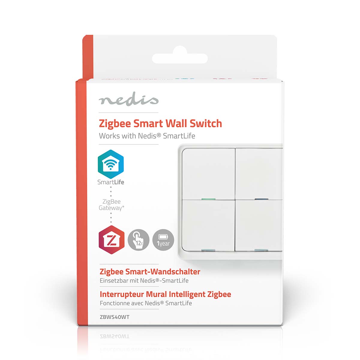 LED zigbee wandschakelaar viervoudig - hue compatible - vooraanzicht verpakking