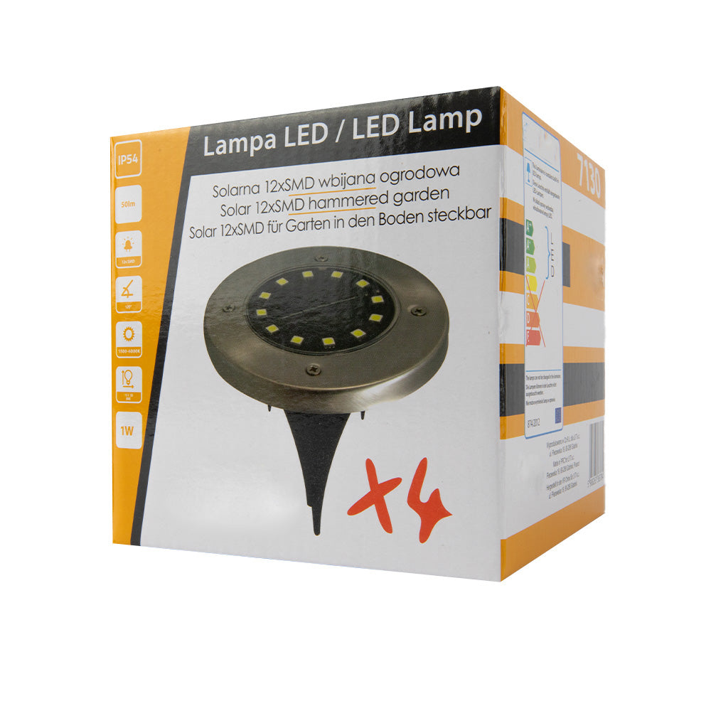 LED Solar grondspot - prikspot - zonne energie - rond rvs - set van 4 stuks - verpakking