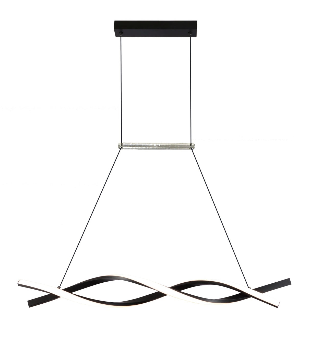 Moderne LED-Pendelleuchte mit wellenförmigem Design in Schwarz-Weiß, Frontalansicht vor weißem Hintergrund.