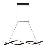 Moderne LED-Pendelleuchte mit wellenförmigem Design in Schwarz-Weiß, Frontalansicht vor weißem Hintergrund.