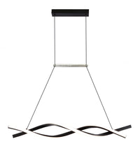 Moderne LED-Pendelleuchte mit wellenförmigem Design in Schwarz-Weiß, Frontalansicht vor weißem Hintergrund.