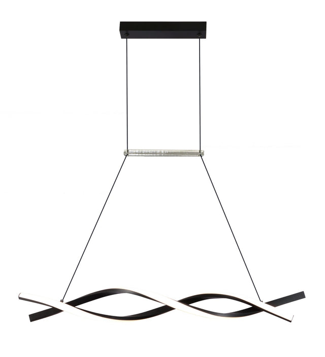 Moderne LED-Pendelleuchte mit wellenförmigem Design in Schwarz-Weiß, Frontalansicht vor weißem Hintergrund.