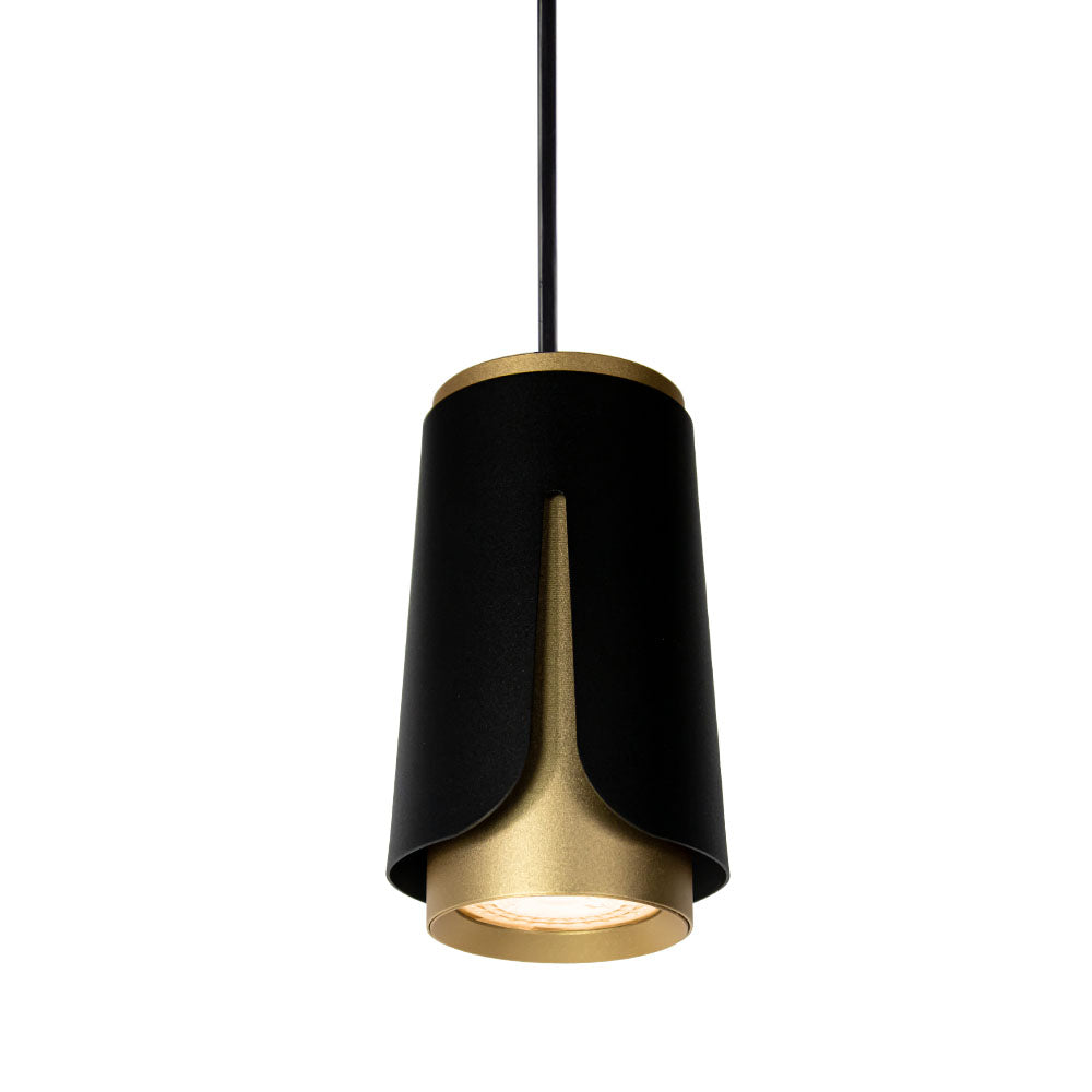 1-fase langwerpige hanglamp 14CM | Tulip | Zwart/ Goud | GU10 fitting | Aan foto