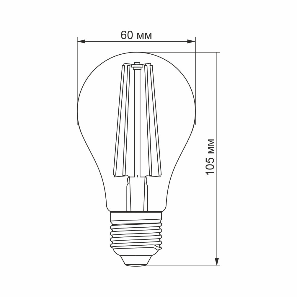 LED Filament kweeklamp | 300Lm | 8W | A60 | E27 - vooraanzicht - afmetingen